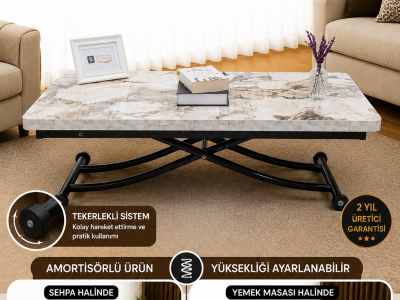 Juppo Üst Tabla Mdf Beyaz Mermer Oval Köşe Alt Ayak Yuvarlak Siyah İçe Kıvrım