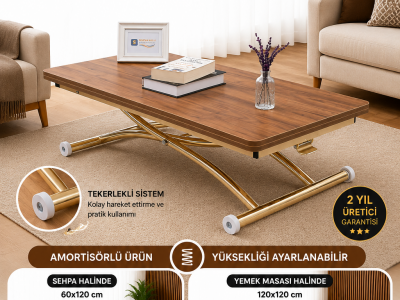 Juppo Üst Tabla Mdf Ceviz Oval Köşe Alt Ayak Yuvarlak Gold Kaplama Dışa Kıvrım