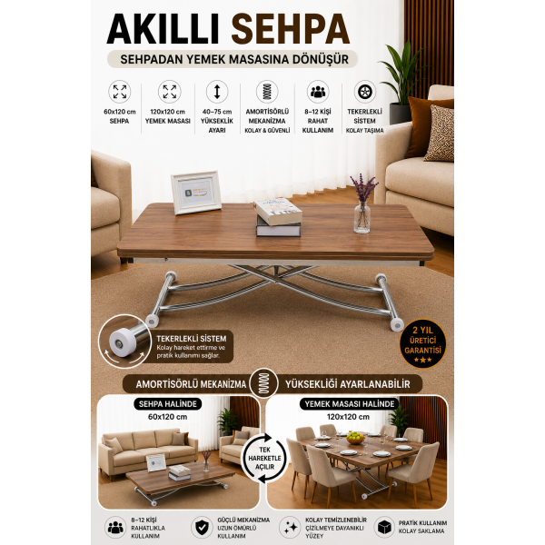 Juppo Üst Tabla Mdf Ceviz Oval Köşe Alt Ayak Yuvarlak Krom Kaplama İçe Kıvrım