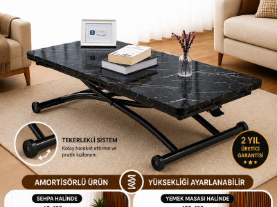 Juppo Üst Tabla Mdf Siyah Mermer Oval Köşe Alt Ayak Yuvarlak Siyah Dışa Kıvrım