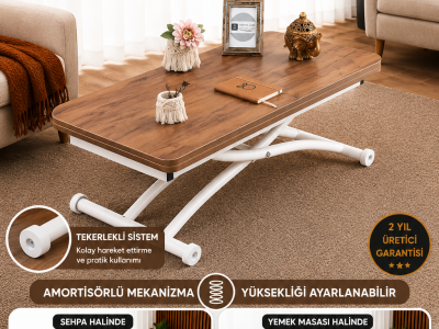 Mini Juppo Dışa K Akıllı Sehpa Üst Tabla Mdf Ceviz Oval Köşe Alt Beyaz Renk