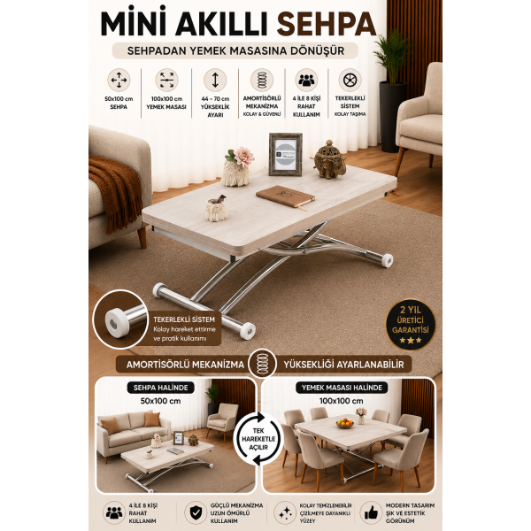 Mini Juppo Dışa K Akıllı Sehpa Üst Tabla Mdf Lizbon Oval Köşe Alt Ayak Krom Kaplama