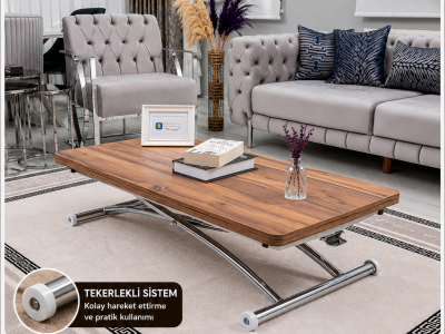 Home Üst Tabla MDF Urartu Oval Köşe Alt Ayak Krom Kaplama Akıllı Sehpa