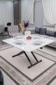 Home Beyaz MDF Oval Köşe Siyah Ayaklı Akıllı Sehpa Modern Yemek Masasına Dönüşen Sehpa