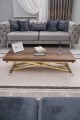Home Barok Koyu Ceviz MDF Tabla Gold Kaplama Ayaklı Oval Köşe Akıllı Sehpa