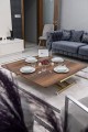 Home Barok Koyu Ceviz MDF Tabla Gold Kaplama Ayaklı Oval Köşe Akıllı Sehpa