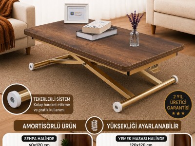 Home Üst Tabla MDF Barok Koyu Ceviz Oval Köşe Alt Ayak Gold Kaplama Akıllı Sehpa