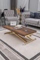 Home Barok Koyu Ceviz MDF Tabla Gold Kaplama Ayaklı Oval Köşe Akıllı Sehpa