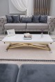 Home Beyaz MDF Oval Köşe Gold Kaplama Ayaklı Akıllı Sehpa Lüks Tasarım