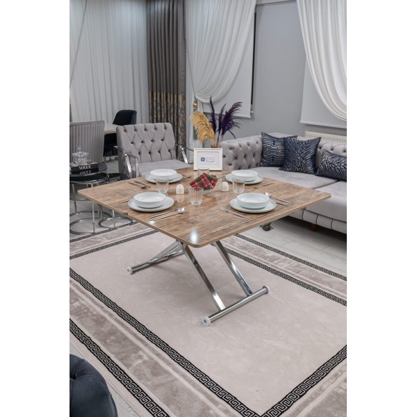 Home Antiklayt MDF Üst Tabla Krom Kaplama Ayaklı Oval Köşe Akıllı Sehpa