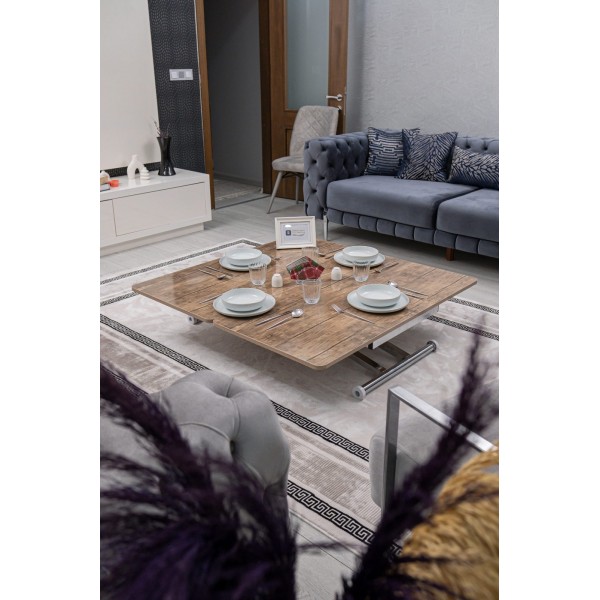 Home Antiklayt MDF Üst Tabla Krom Kaplama Ayaklı Oval Köşe Akıllı Sehpa