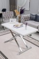 Home Beyaz MDF Oval Köşe Krom Kaplama Ayaklı Akıllı Sehpa Modern Tasarım