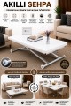 Home Beyaz MDF Oval Köşe Krom Kaplama Ayaklı Akıllı Sehpa Modern Tasarım