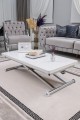 Home Beyaz MDF Oval Köşe Krom Kaplama Ayaklı Akıllı Sehpa Modern Tasarım