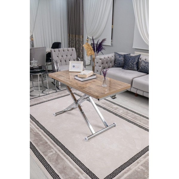 Home Antiklayt MDF Üst Tabla Krom Kaplama Ayaklı Oval Köşe Akıllı Sehpa