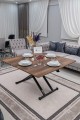 Home Barok Koyu Ceviz MDF Oval Köşe Siyah Ayaklı Akıllı Sehpa ve Yemek Masası