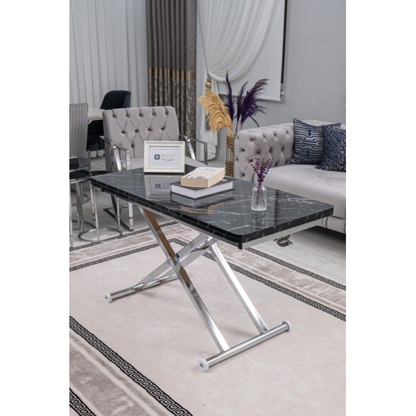 Home Üst Tabla Mdf Siyah Mermer Oval Köşe Alt Ayak Krom Kaplama