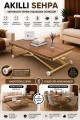 Lüks Home Ceviz MDF Oval Köşe Gold Kaplama Ayaklı Akıllı Sehpa Modeli