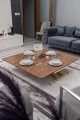 Lüks Home Ceviz MDF Oval Köşe Gold Kaplama Ayaklı Akıllı Sehpa Modeli