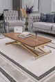 Lüks Home Ceviz MDF Oval Köşe Gold Kaplama Ayaklı Akıllı Sehpa Modeli