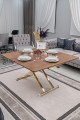 Lüks Home Ceviz MDF Oval Köşe Gold Kaplama Ayaklı Akıllı Sehpa Modeli