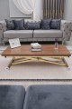 Lüks Home Ceviz MDF Oval Köşe Gold Kaplama Ayaklı Akıllı Sehpa Modeli