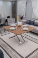 Home Ceviz MDF Oval Köşe Krom Kaplama Ayaklı Akıllı Sehpa Modern Yemek Masası Modeli