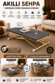 Home Frezeli Antrasit MDF Oval Köşe Gold Kaplama Ayaklı Akıllı Sehpa Premium Tasarım