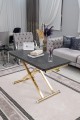 Home Frezeli Antrasit MDF Oval Köşe Gold Kaplama Ayaklı Akıllı Sehpa Premium Tasarım