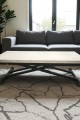 Siyah ayaklı, oval köşe MDF traverten üst tablalı modern masa