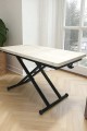 Siyah ayaklı, oval köşe MDF traverten üst tablalı modern masa