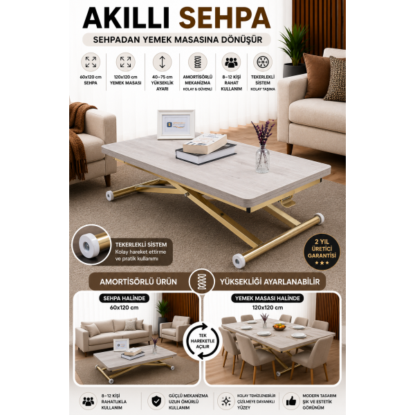 Home Üst Tabla Mdf Lizbon Oval Köşe Alt Ayak Gold Kaplama