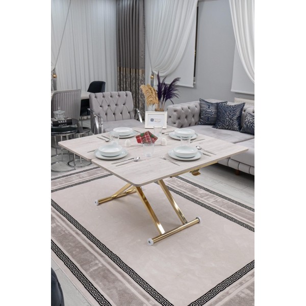 Home Üst Tabla Mdf Lizbon Oval Köşe Alt Ayak Gold Kaplama