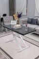 Siyah Mermer Desenli Home Akıllı Sehpa Beyaz Ayaklı Oval Köşe MDF Masa Sehpa