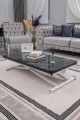 Siyah Mermer Desenli Home Akıllı Sehpa Beyaz Ayaklı Oval Köşe MDF Masa Sehpa