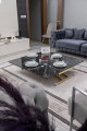 Home Siyah Mermer MDF Oval Köşe Gold Kaplama Ayaklı Akıllı Sehpa Premium Tasarım