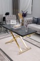 Home Siyah Mermer MDF Oval Köşe Gold Kaplama Ayaklı Akıllı Sehpa Premium Tasarım