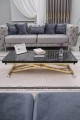 Home Siyah Mermer MDF Oval Köşe Gold Kaplama Ayaklı Akıllı Sehpa Premium Tasarım
