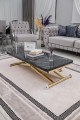 Home Siyah Mermer MDF Oval Köşe Gold Kaplama Ayaklı Akıllı Sehpa Premium Tasarım