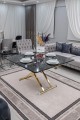 Home Siyah Mermer MDF Oval Köşe Gold Kaplama Ayaklı Akıllı Sehpa Premium Tasarım