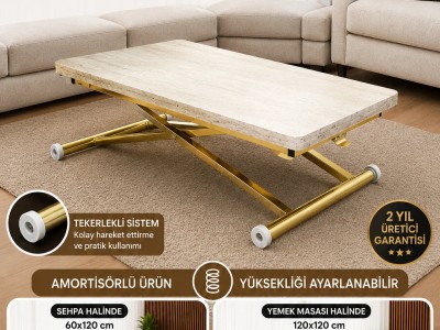 Home Üst Tabla Mdf  Traverten  Oval Köşe Alt Ayak Gold Kaplama