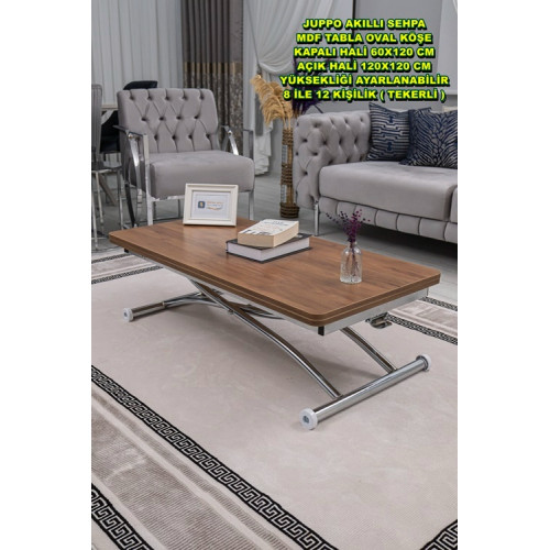 Juppo Üst Tabla Mdf Ceviz Oval Köşe Alt Ayak Yuvarlak Krom Kaplama Dışa Kıvrım