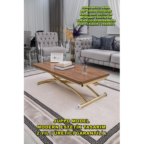 Juppo Üst Tabla Mdf Ceviz Oval Köşe Alt Ayak Yuvarlak Gold Kaplama Dışa Kıvrım