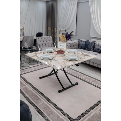 Juppo Üst Tabla Mdf Beyaz Mermer Oval Köşe Alt Ayak Yuvarlak Siyah İçe Kıvrım