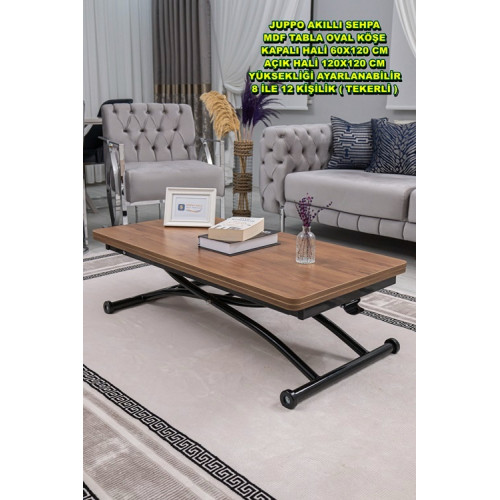 Juppo Üst Tabla Mdf Ceviz Oval Köşe Alt Ayak Yuvarlak Siyah Dışa Kıvrım
