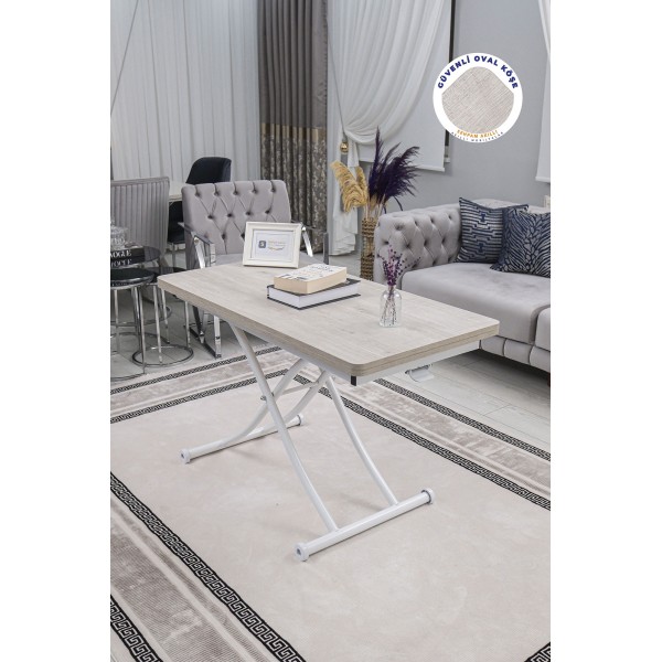 Juppo Üst Tabla Mdf Lizbon Oval Köşe Alt Ayak Yuvarlak Beyaz İçe Kıvrım