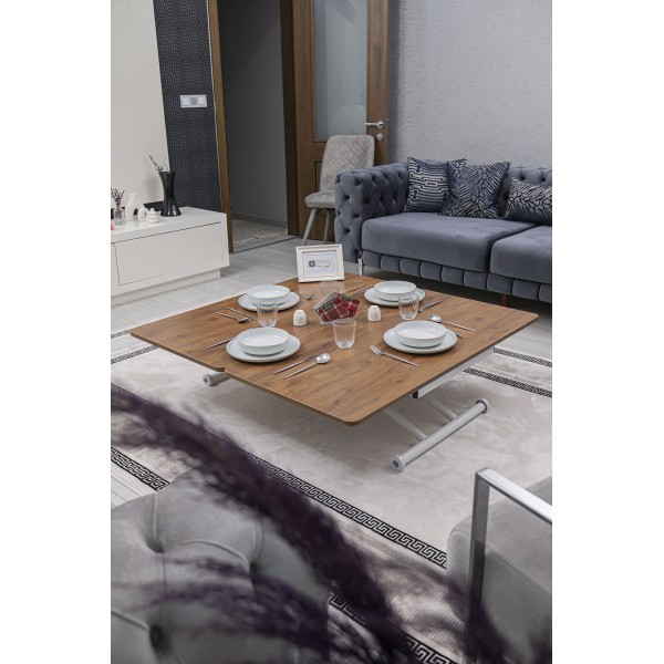 Juppo Üst Tabla Mdf Ceviz Oval Köşe Alt Ayak Yuvarlak Beyaz Dışa Kıvrım