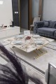 Juppo Üst Tabla Mdf Beyaz Mermer Oval Köşe Alt Ayak Yuvarlak Gold Kaplama Dışa Kıvrım