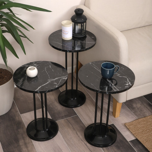 Marbella Zigon Sehpa Mdf Tabla Siyah Mermer Desen Alt Mekanizma Demir Siyah Renk