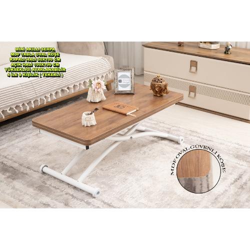 Mini Juppo Dışa K Akıllı Sehpa Üst Tabla Mdf Ceviz Oval Köşe Alt Beyaz Renk